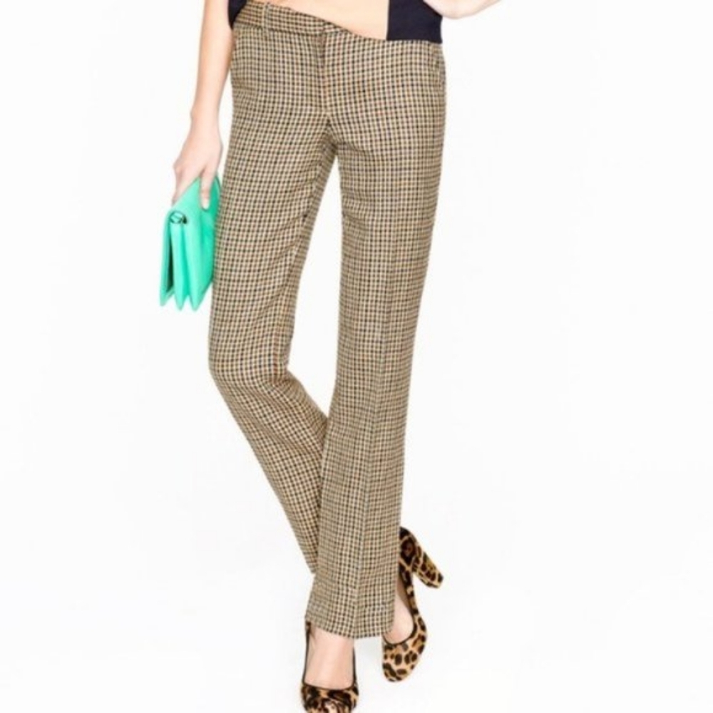 J. Crew Favorite Fit Houndstooth Wool Retro Business Trousers Pants (2, XS-S)